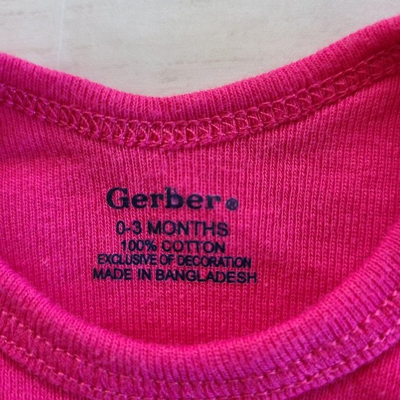 ♡ 5/$20 - Gerber Girl's Magenta Pink Giraffe Bird Heart Flower Bodysuit 0-3mo. - Picture 5 of 5